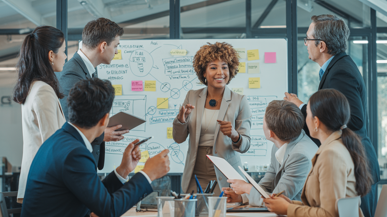 Diverse team collaboration with Black female leader facilitating strategic workshop