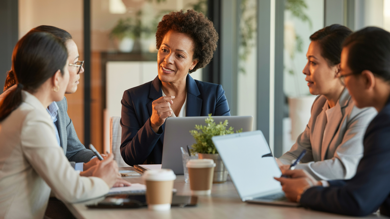 Black female executive leading ongoing advisory meeting for sustained decision quality